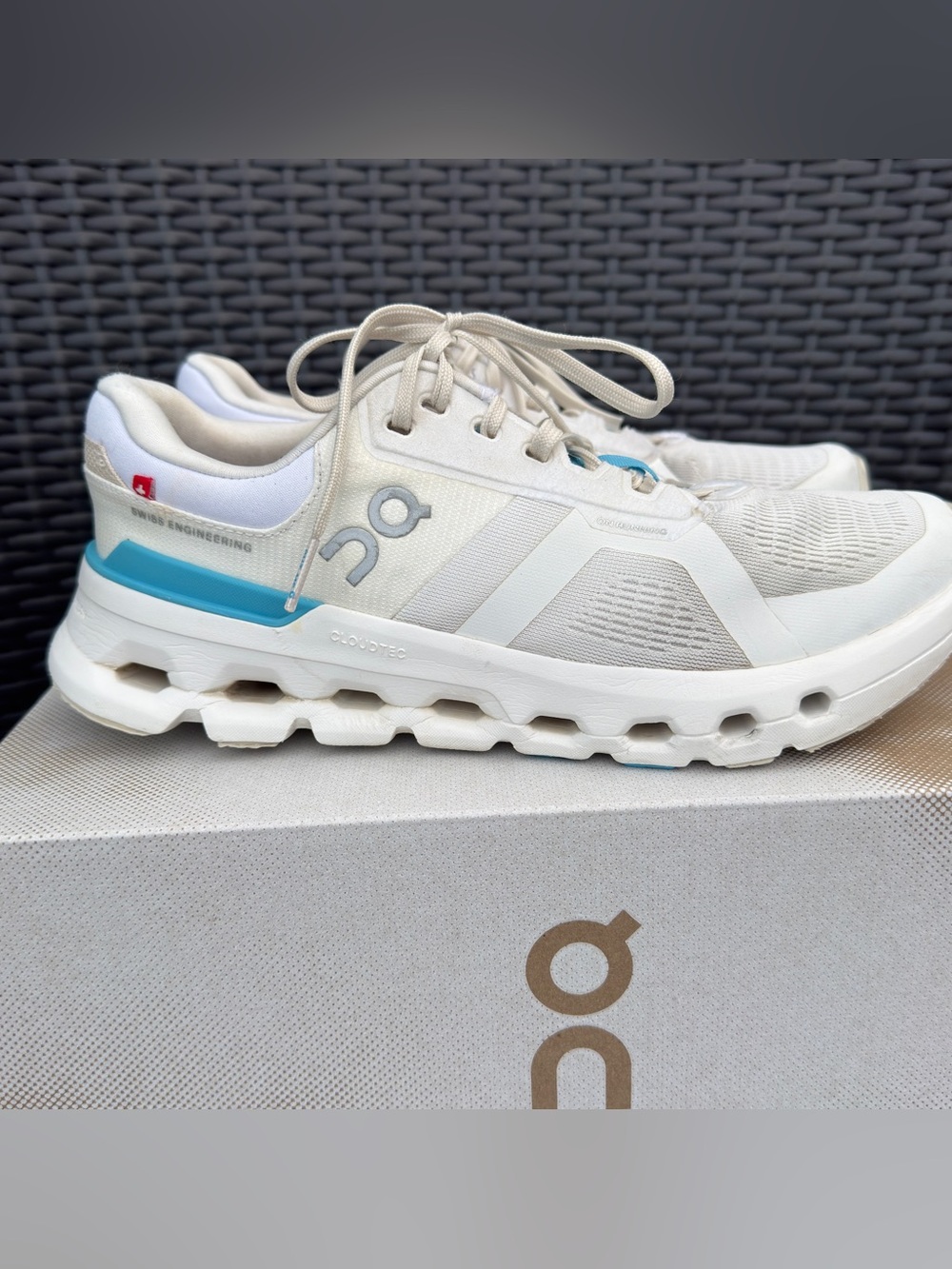 On Running Women Cloudrunner 2 Sneakers in White Horizon Blue. - Picture 4 of 13